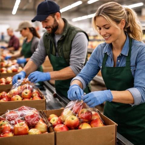 Trabalhadores processando alimentos