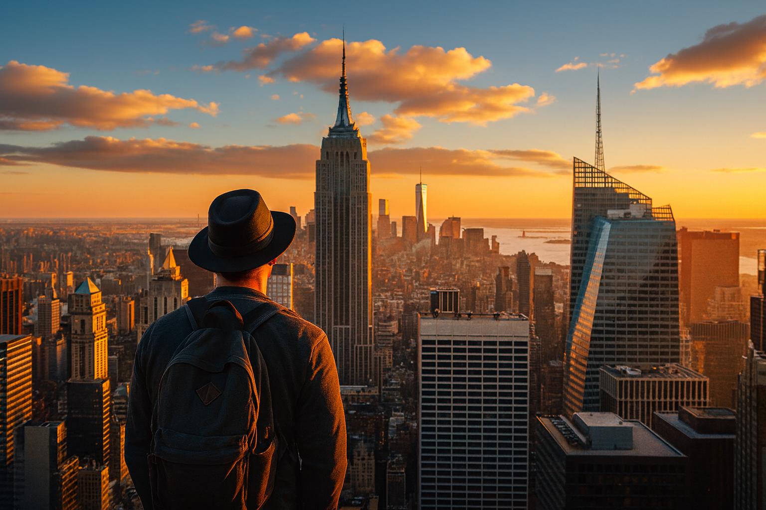 Viajante contemplando os Estados Unidos